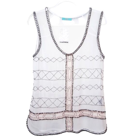Anthro Rio Bazaar White Beaded Blouse Boho Small Festival Hippie - Picture 1 of 7